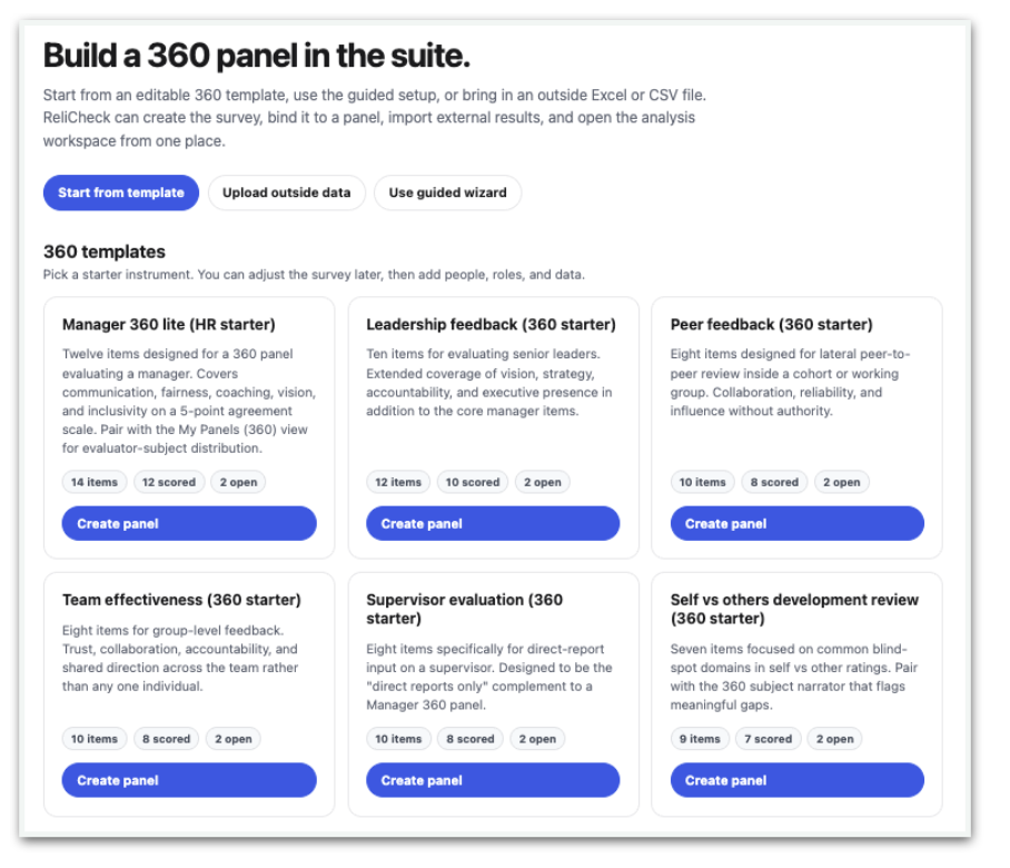 360 Feedback Suite setup workspace