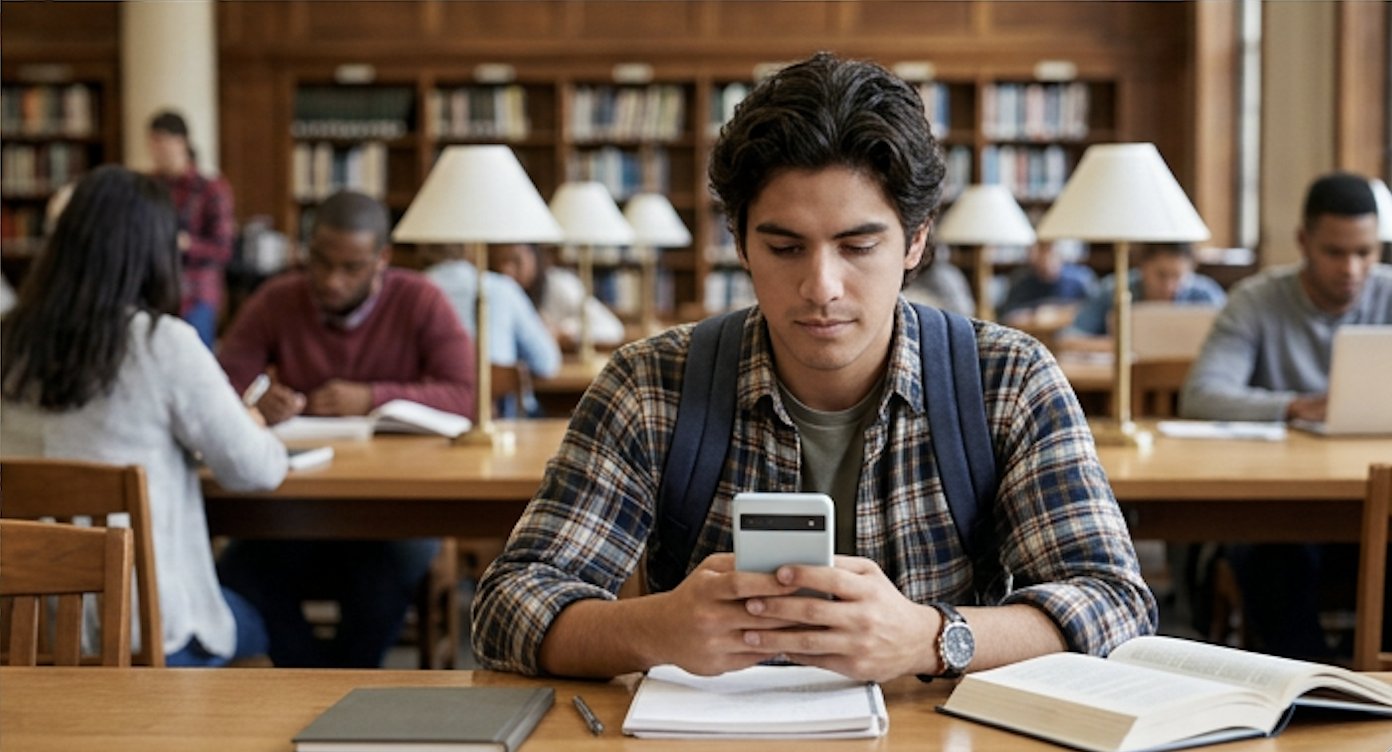 A student completing a course evaluation on a laptop